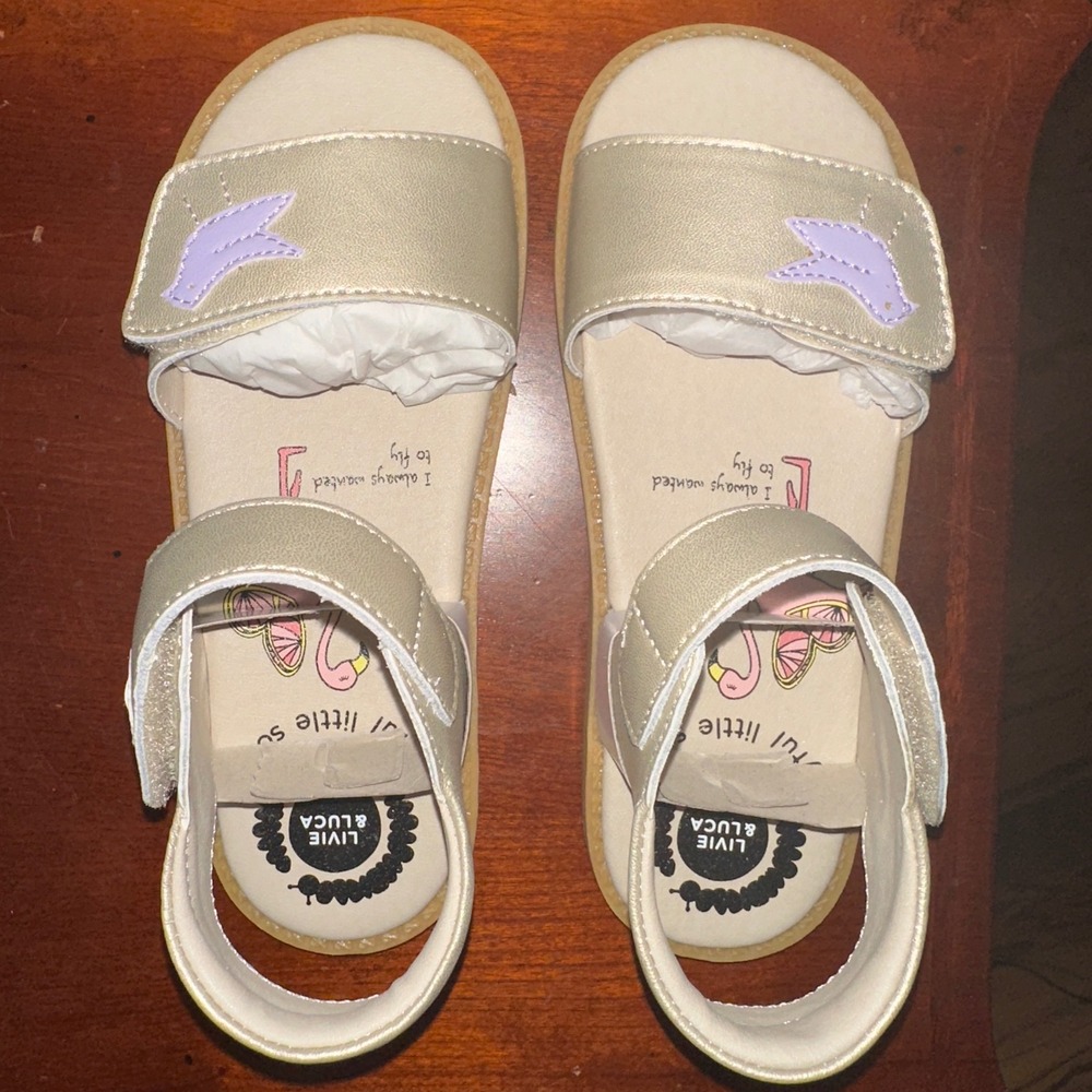 Livie & Luca Pio‎ Metallic Champagne Leather Sandals Girl Size 12 Toddler NIB - Picture 2 of 12